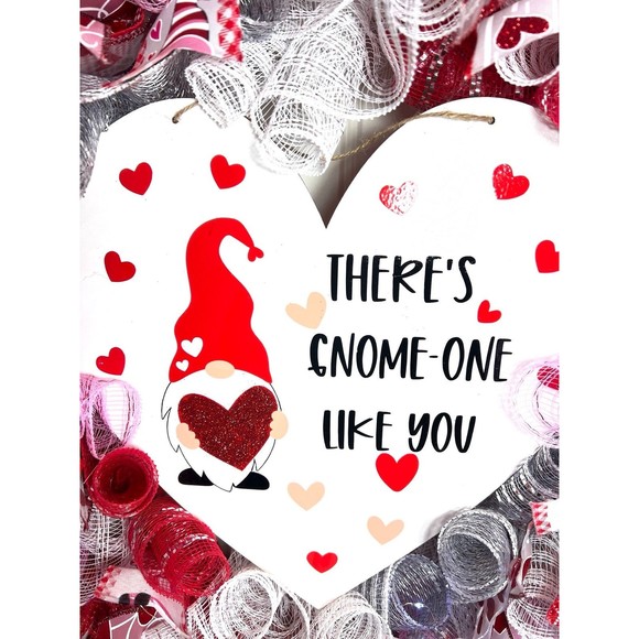 XL Handmade Valentine’s Gnome-one Like You Ribbon Prelit Wreath 26 ins LED XLW7 - Picture 6 of 12